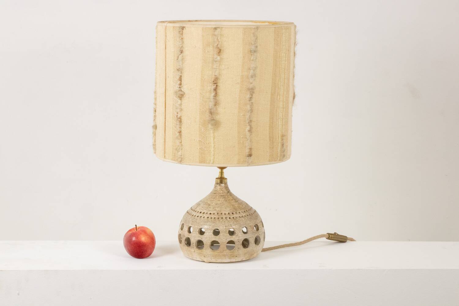 Georges Pelletier. Openwork and glazed terracotta lamp. Circa 1960-70.