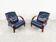 Pair of bentwood and blue leather armchairs, 1970s