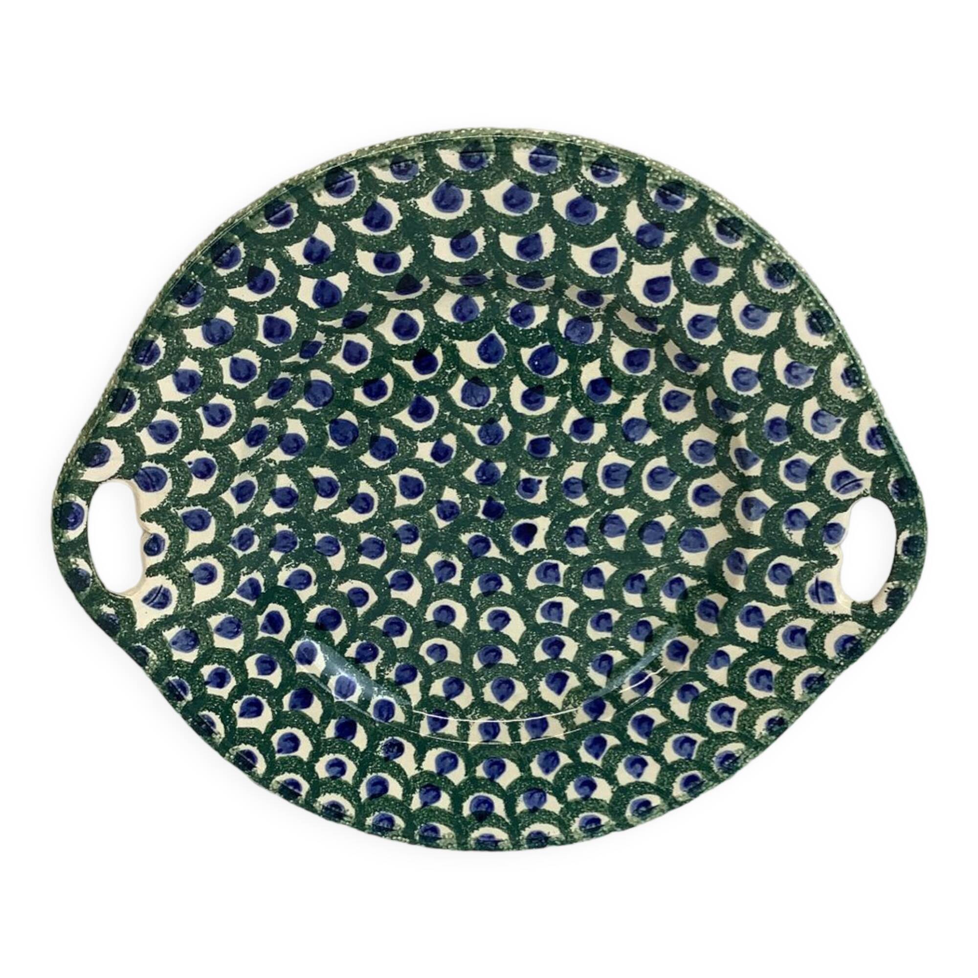 Round dish with old handles made in France Sarreguemines U&C