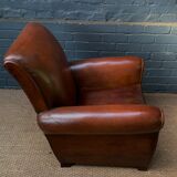 French, leather club chair, havana lounge model circa 1950's