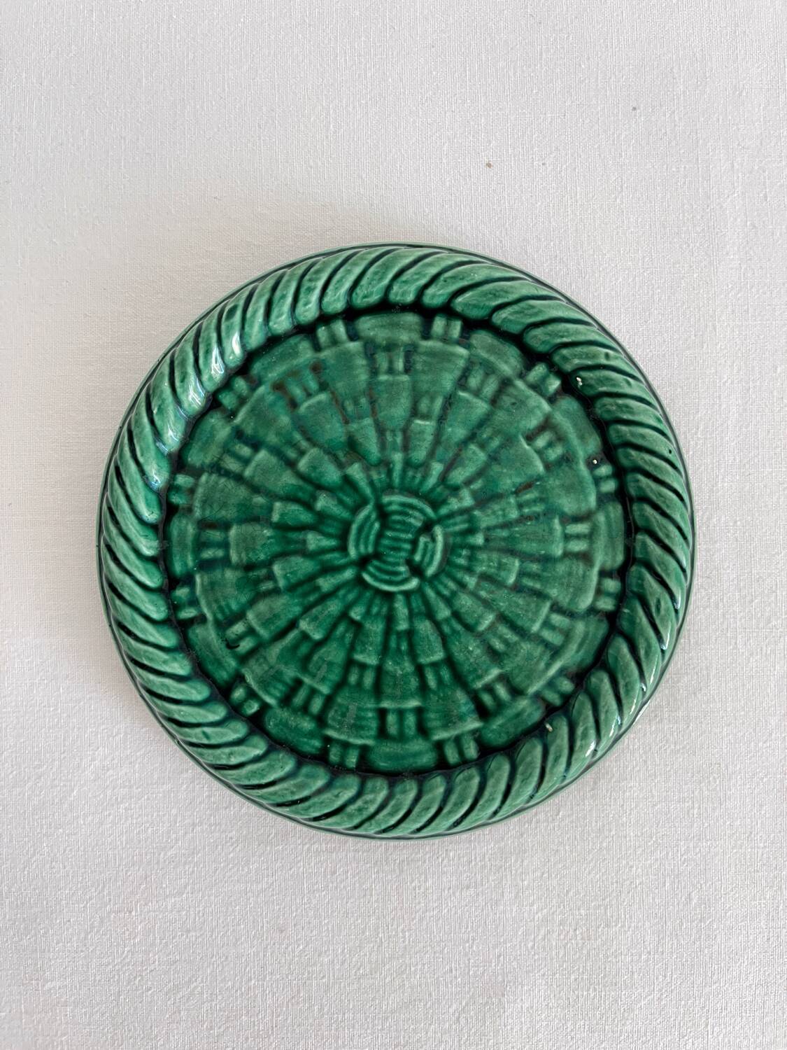 Vintage green woven ceramic bottle coaster