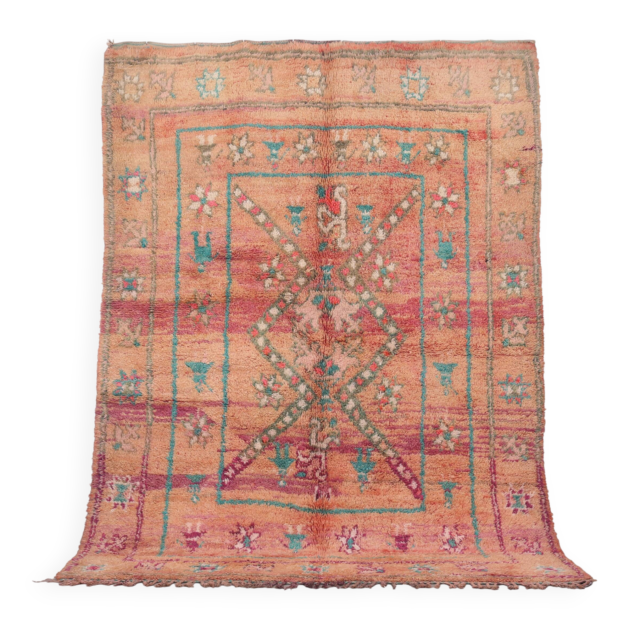 Peach Vintage Moroccan Rug 180 x 253 cm - Handmade Berber Wool Rug - Boho