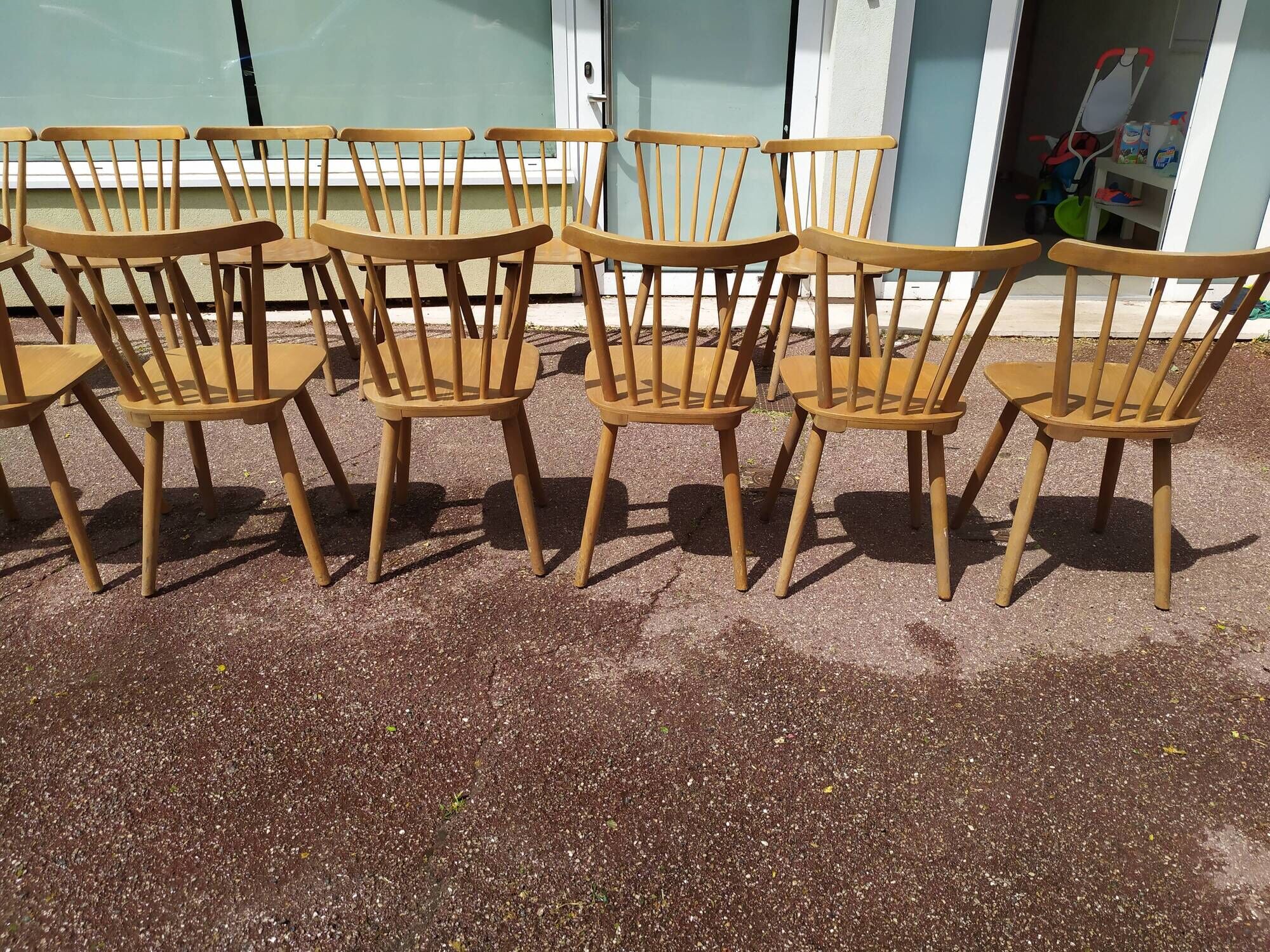 Set of 18 wooden bistro chairs - vintage - year 50 - 60