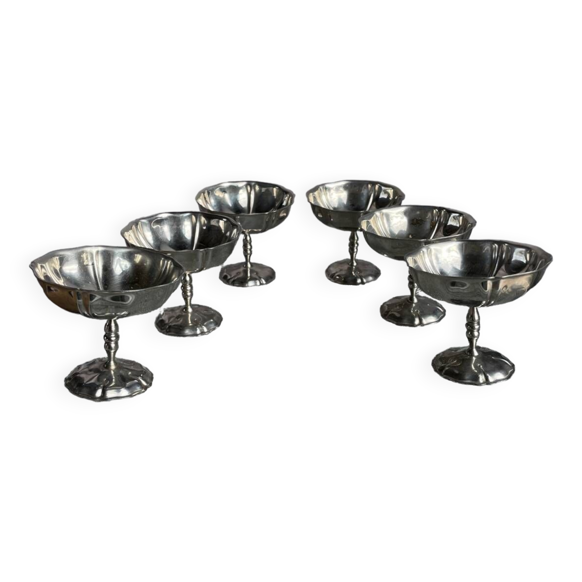6 vintage stainless steel ice cream cups
