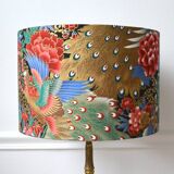 Jouy fabric lampshade, peacock, flowers, gold, 35cm
