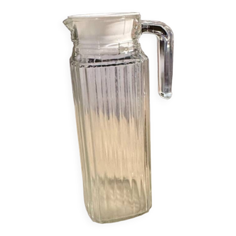 Ribbed glass pitcher