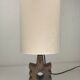 Brutalist wooden table lamp with teddy boucle shade. Dutch, 1970s
