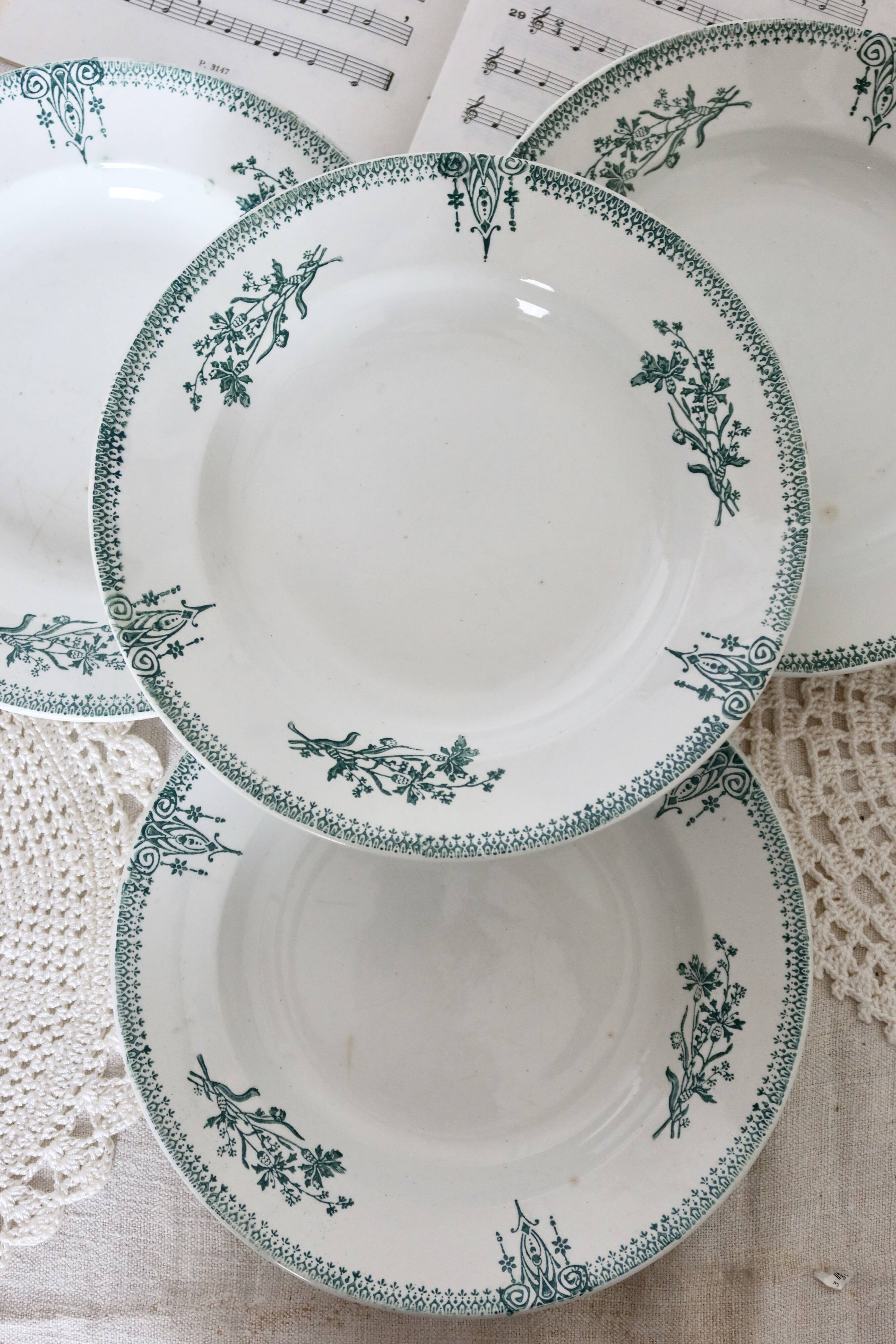 4 antique deep plates, ironstone, Saint Amand, 19th century.