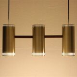 Rare lampe suspendue "Cylinder III" par Jo Hammerborg pour Fog & Mørup / années 1960 / design danois moderne du milieu du siècle / Teck / Laiton