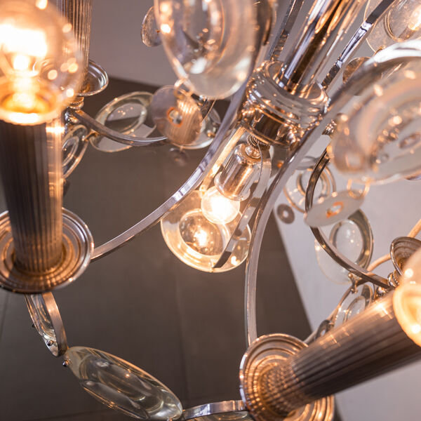 Lustre à 7 lumières en acier torlasco des années 70 vintage modern