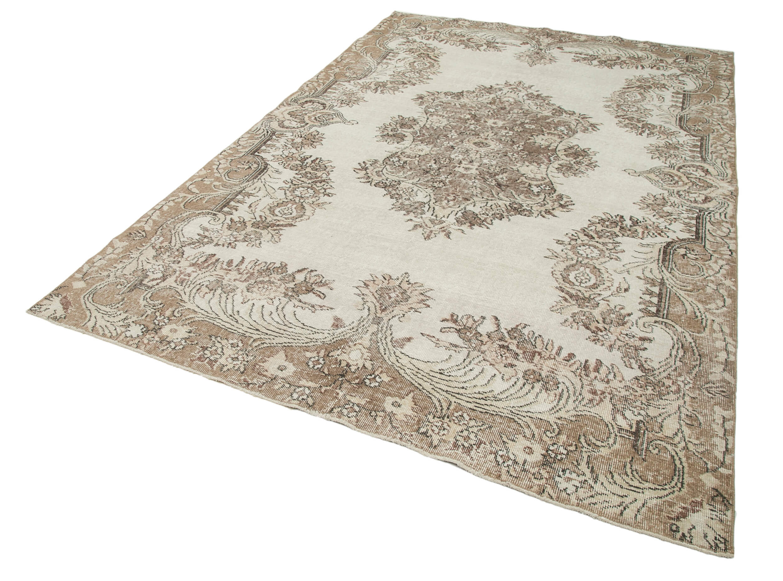 Hand-knotted rustic turkish beige carpet 196 cm x 295 cm
