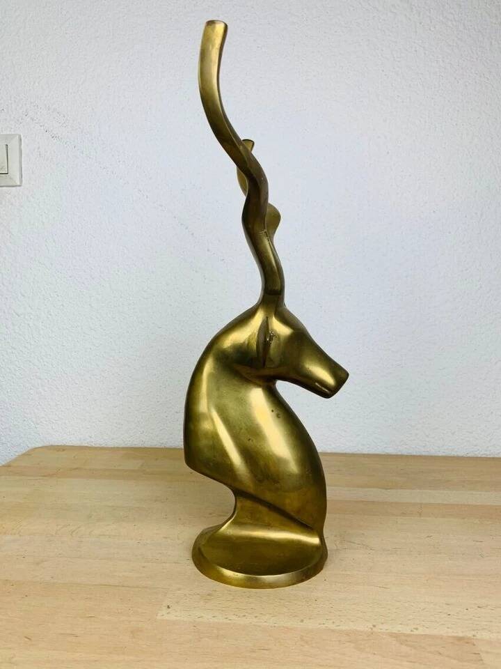 XXL vintage brass antelope head sculpture