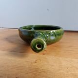 Olive green glazed terracotta fondue pot