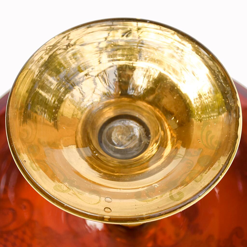 Service 6 glasses and murano dish red ruby gold vintage gold ⋆ Brocante Chic
