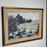 Original Mid Century Swedish Oil On Canvas – Coastal View, Grundsund By Carl Gunne – Vintage & Framed