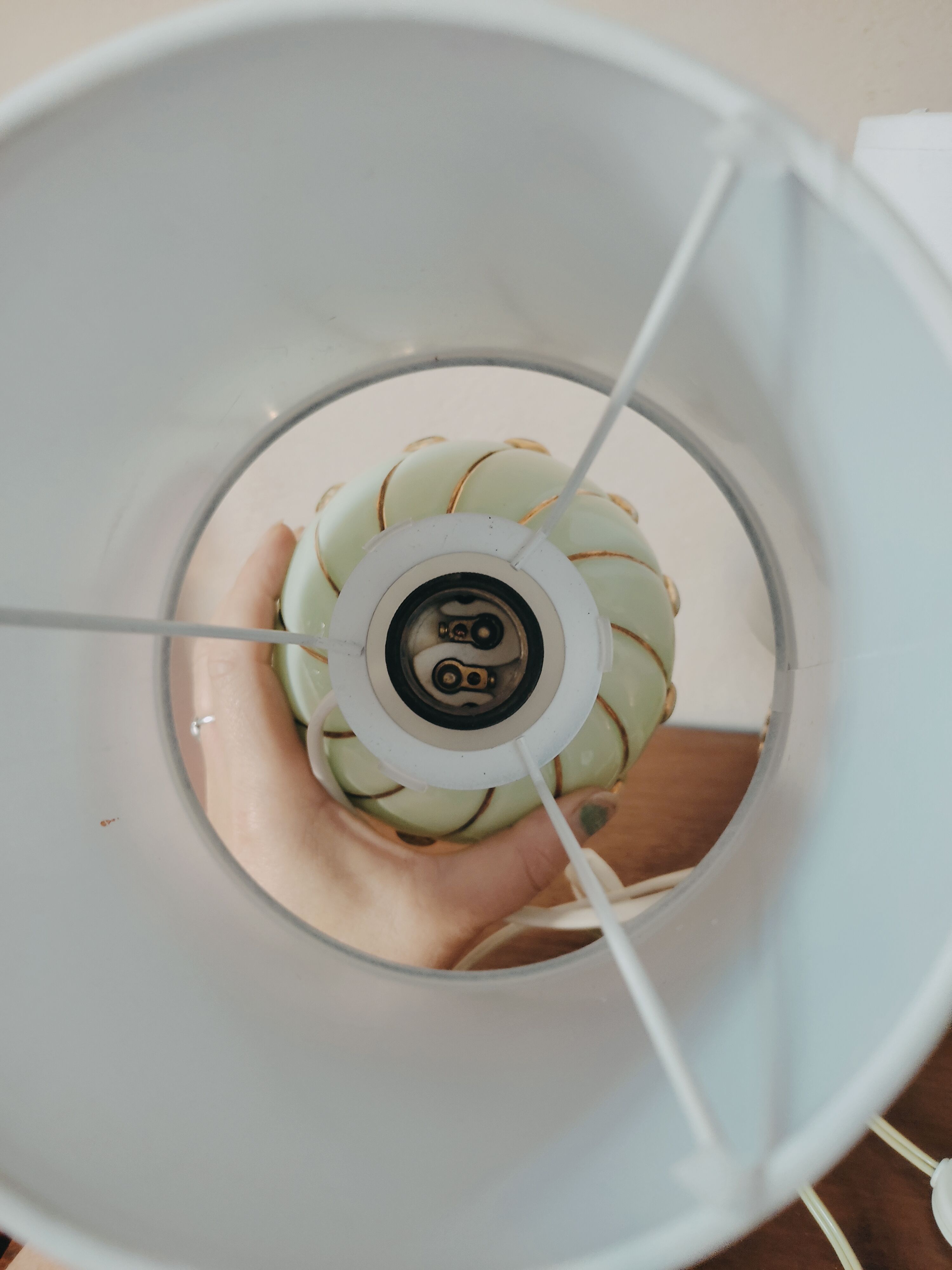 Duo of art deco lamp in mint glass