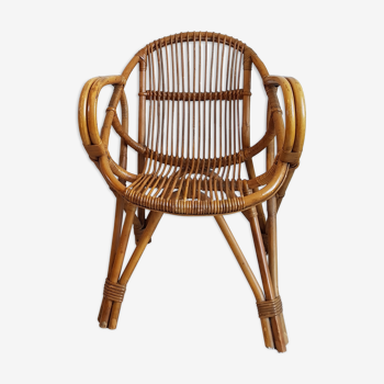 Rattan armchair and vintage Wicker-compass feet