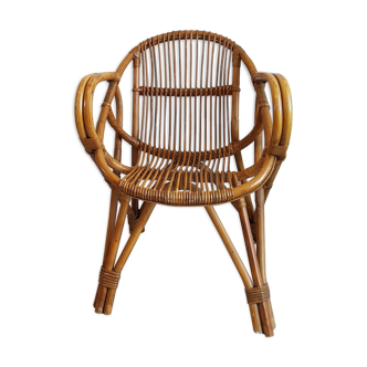 Rattan armchair and vintage Wicker-compass feet