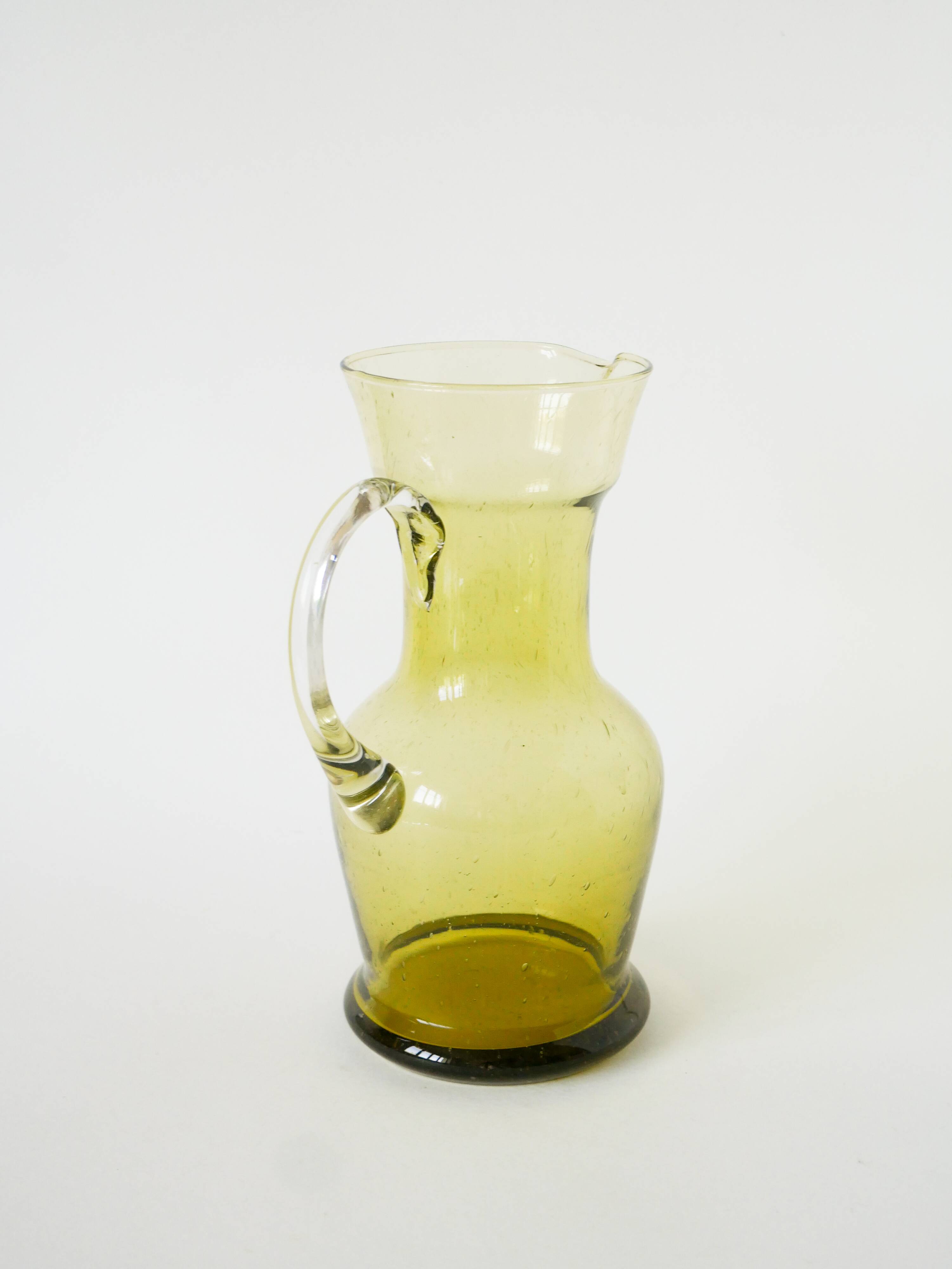 Service à orangeade en verre bullé de Biot, Long Drink, vert, 1960
