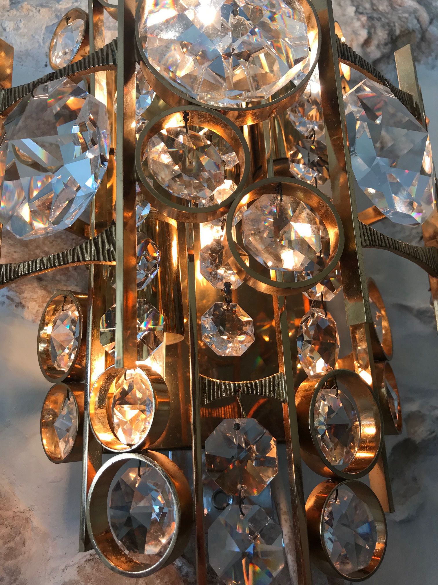 Pair of sconces Palwa in gold metal and Crystal 1960