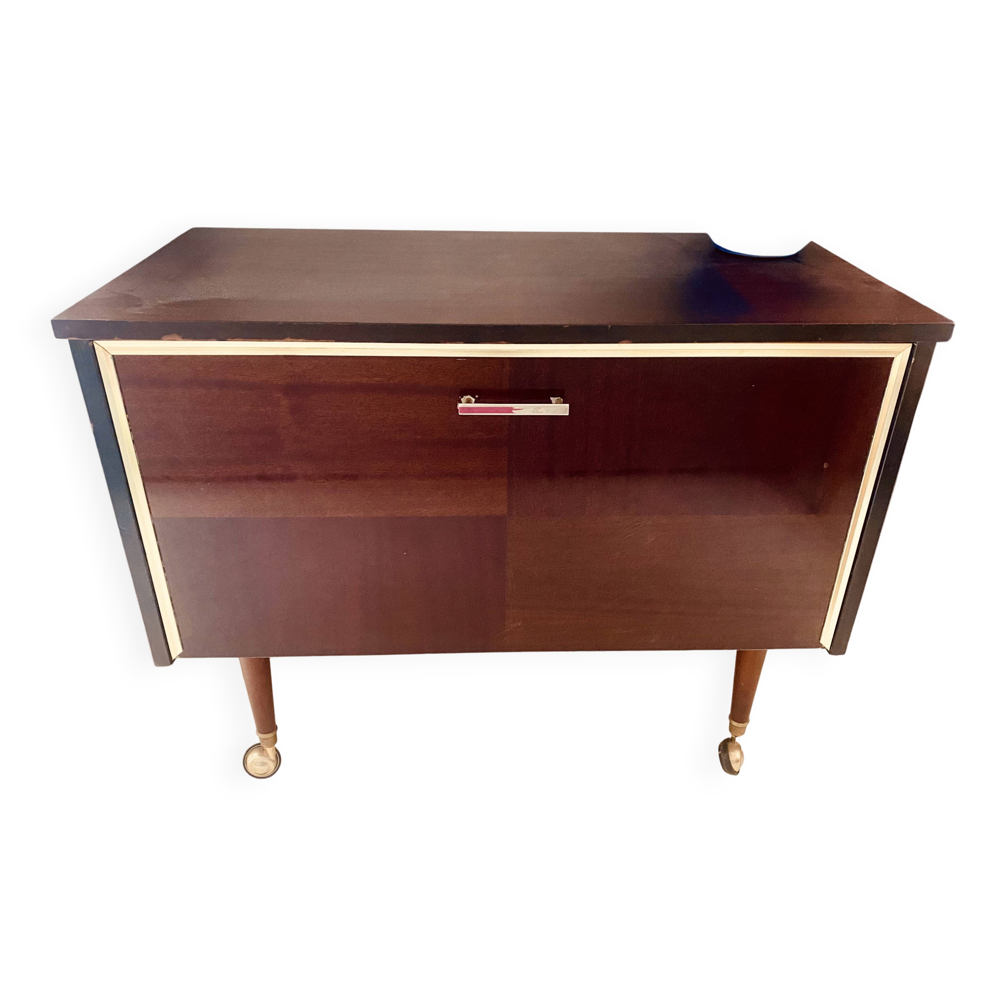 Vintage 1960s bar/TV unit – Formica, splayed legs & brass – piece