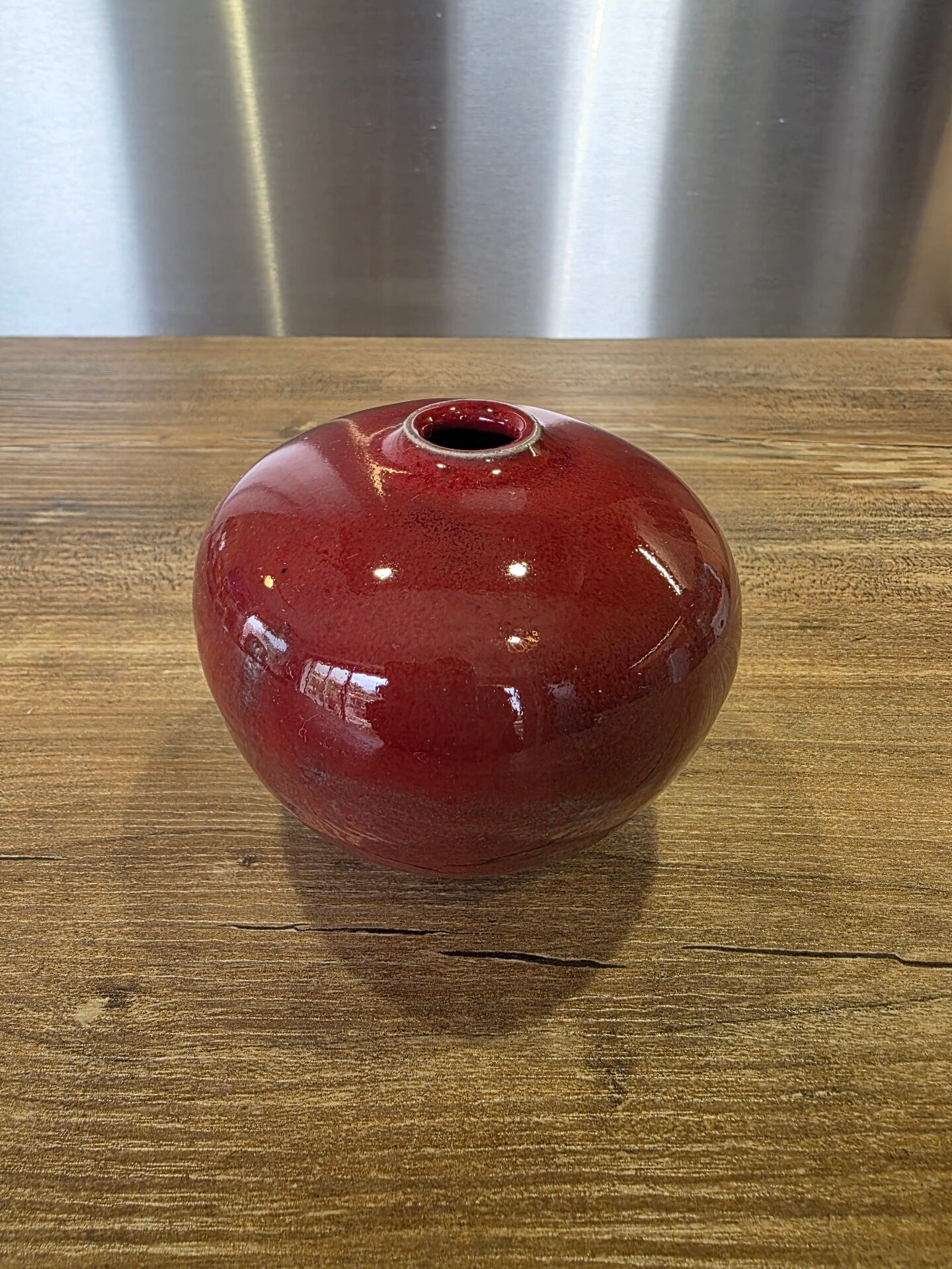 Red ceramic ball vase soliflore by Alain Rufas, Vallauris