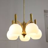 Mid-century Italian Brass and Opaline Chandelier