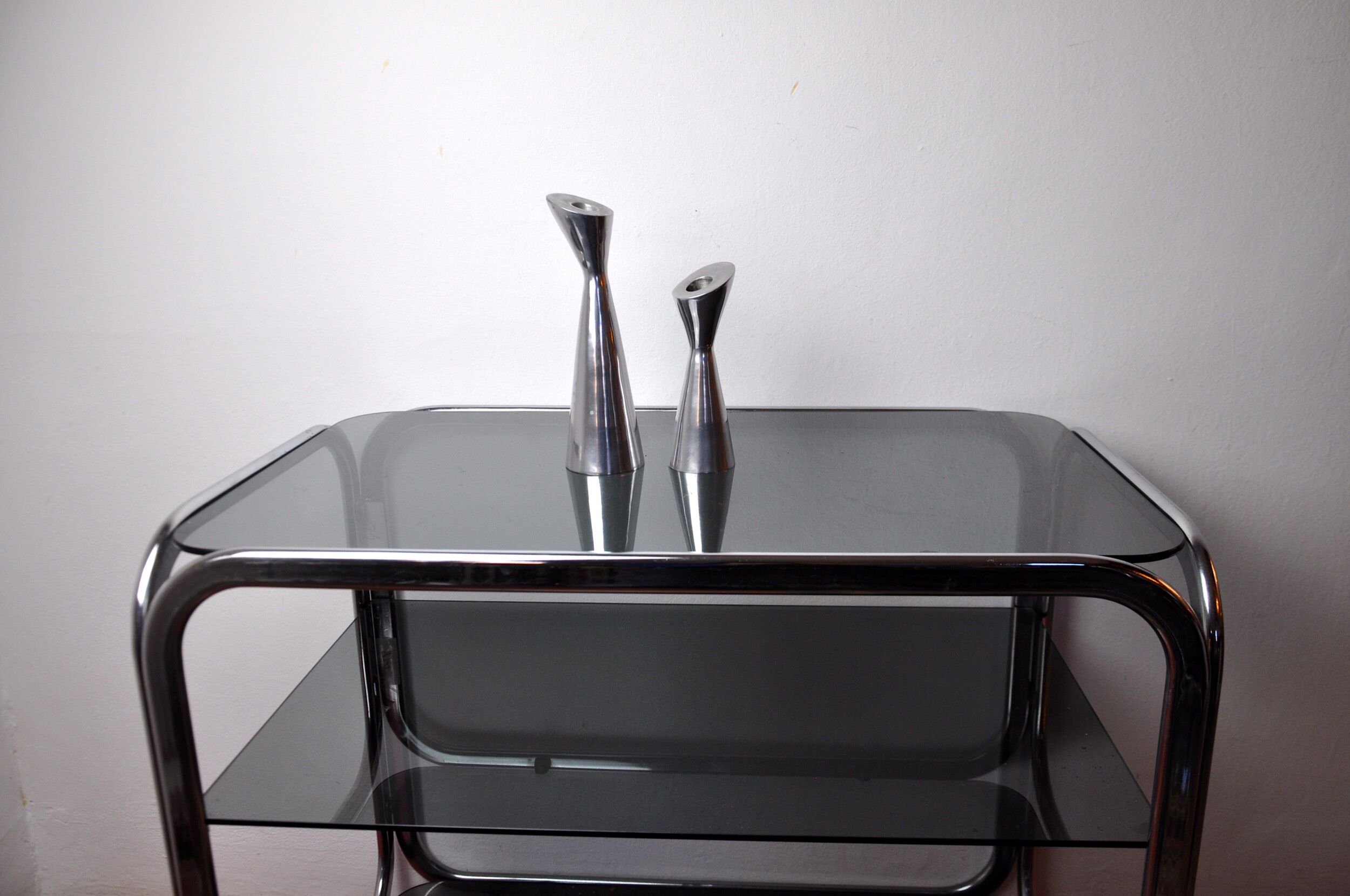 Pair of Swan candlesticks by Matthew Hilton, England, 1980