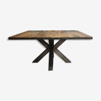 Square mango table solid central foot metal