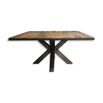 Square mango table solid central foot metal