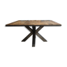 Table carrée manguier massif pied central metal