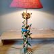 Painted metal candle holder lamp - wrought iron fruit and bird lamp base