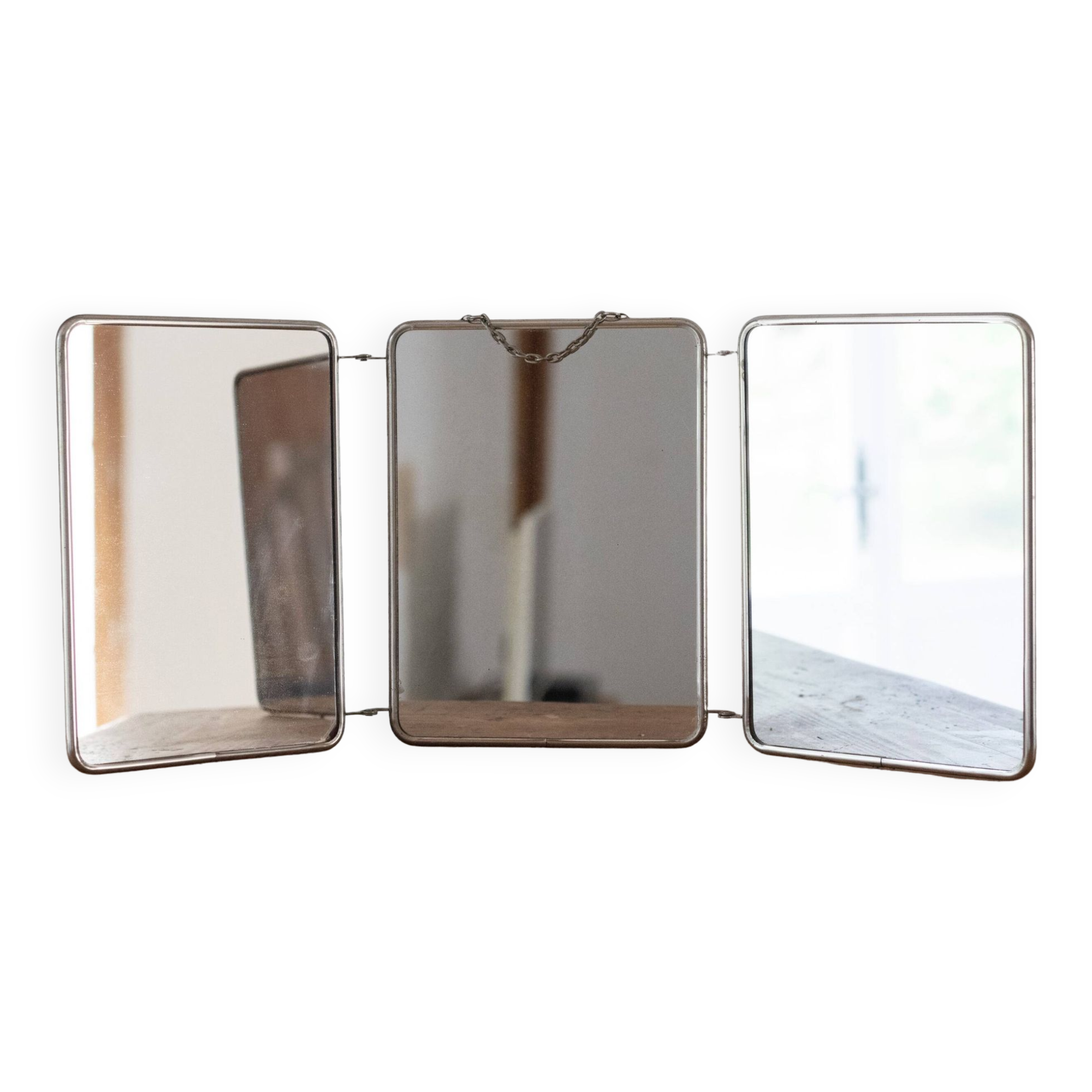 Vintage triptych barber mirror