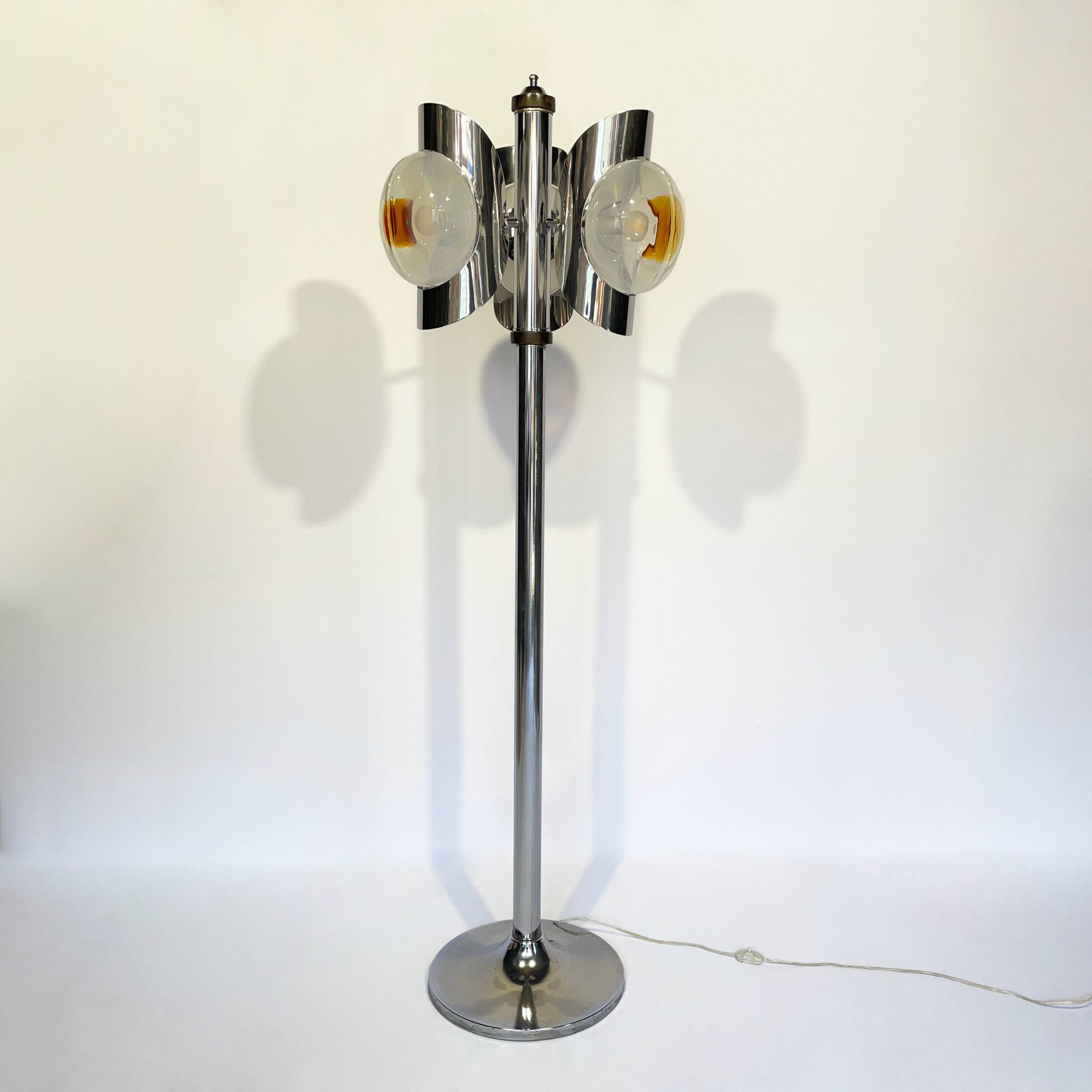 Chrome floor lamp 3 blown globes in murano glass