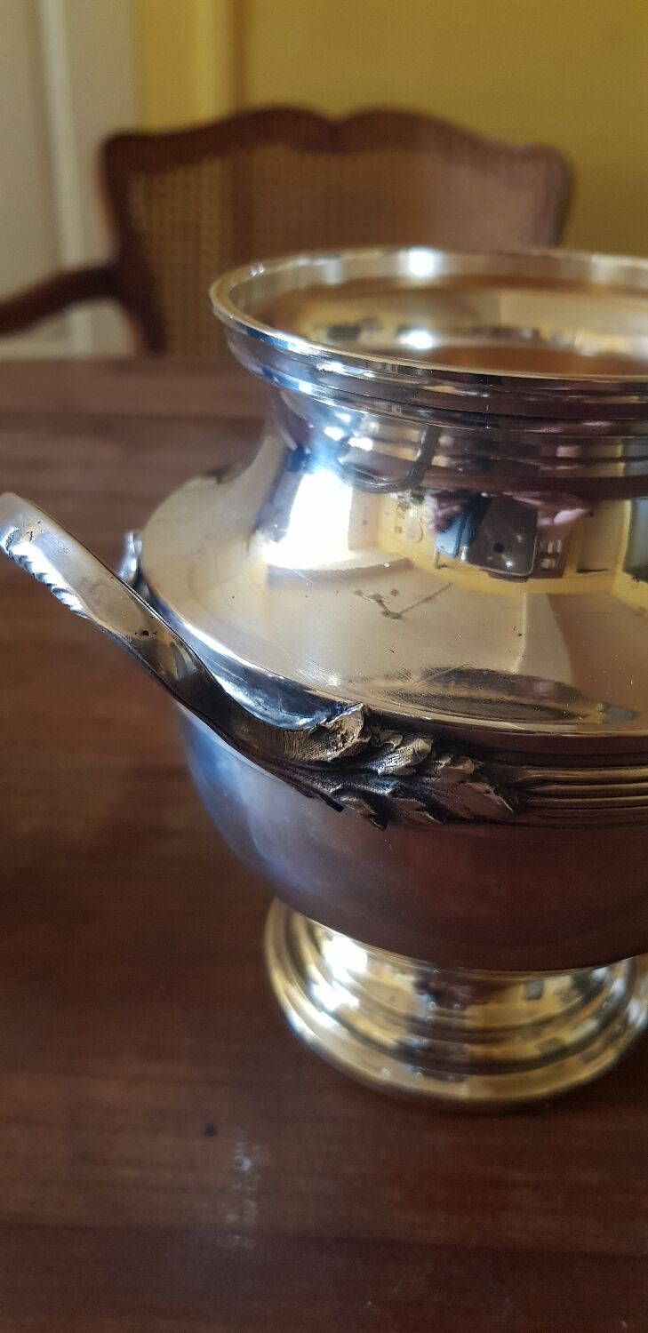 19th century teapot and sugar bowl. Silver metal hallmark.