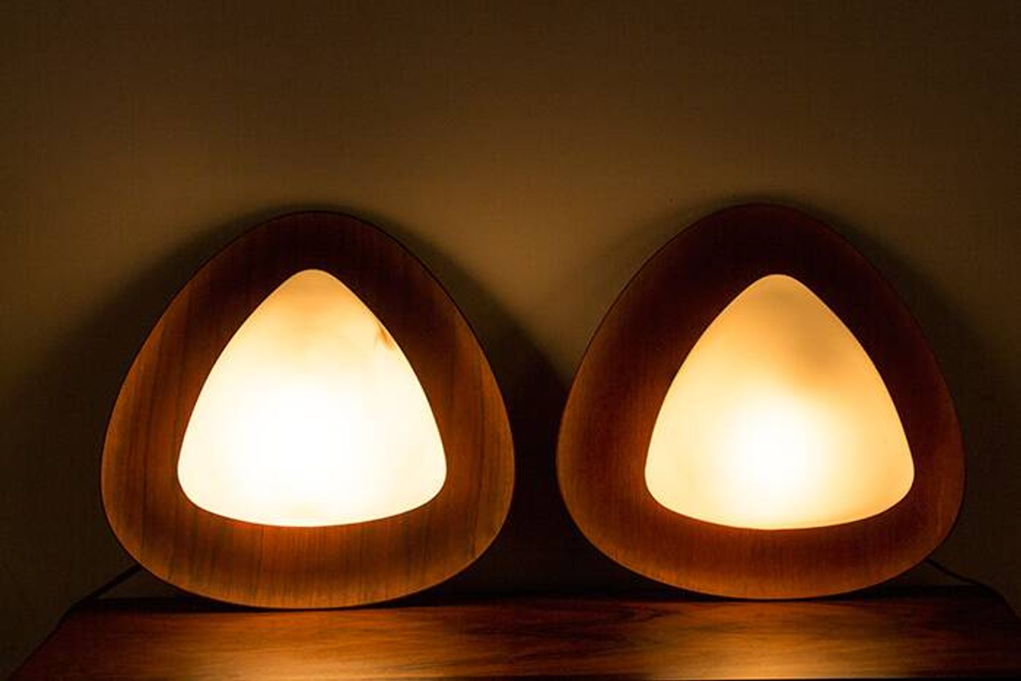 Pair of Italian teak and opaline wall lights by Goffredo Reggiani 1960.