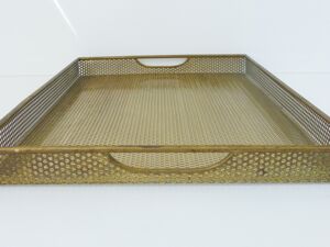 Superbe & rare plateau en tôle perforée & verre 1950 vintage années 50