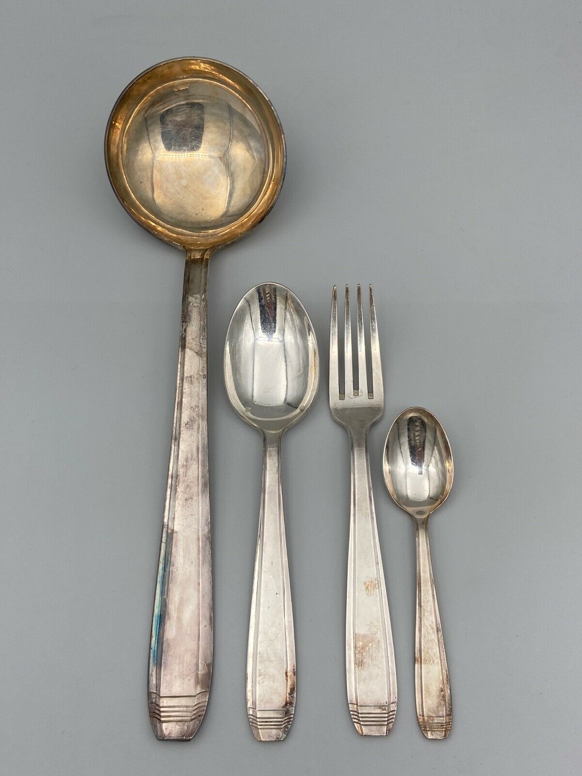 MENAGERE IN SILVER METAL DIXI 36 PIECES ART DECO LADLE SPOONFULS BOX