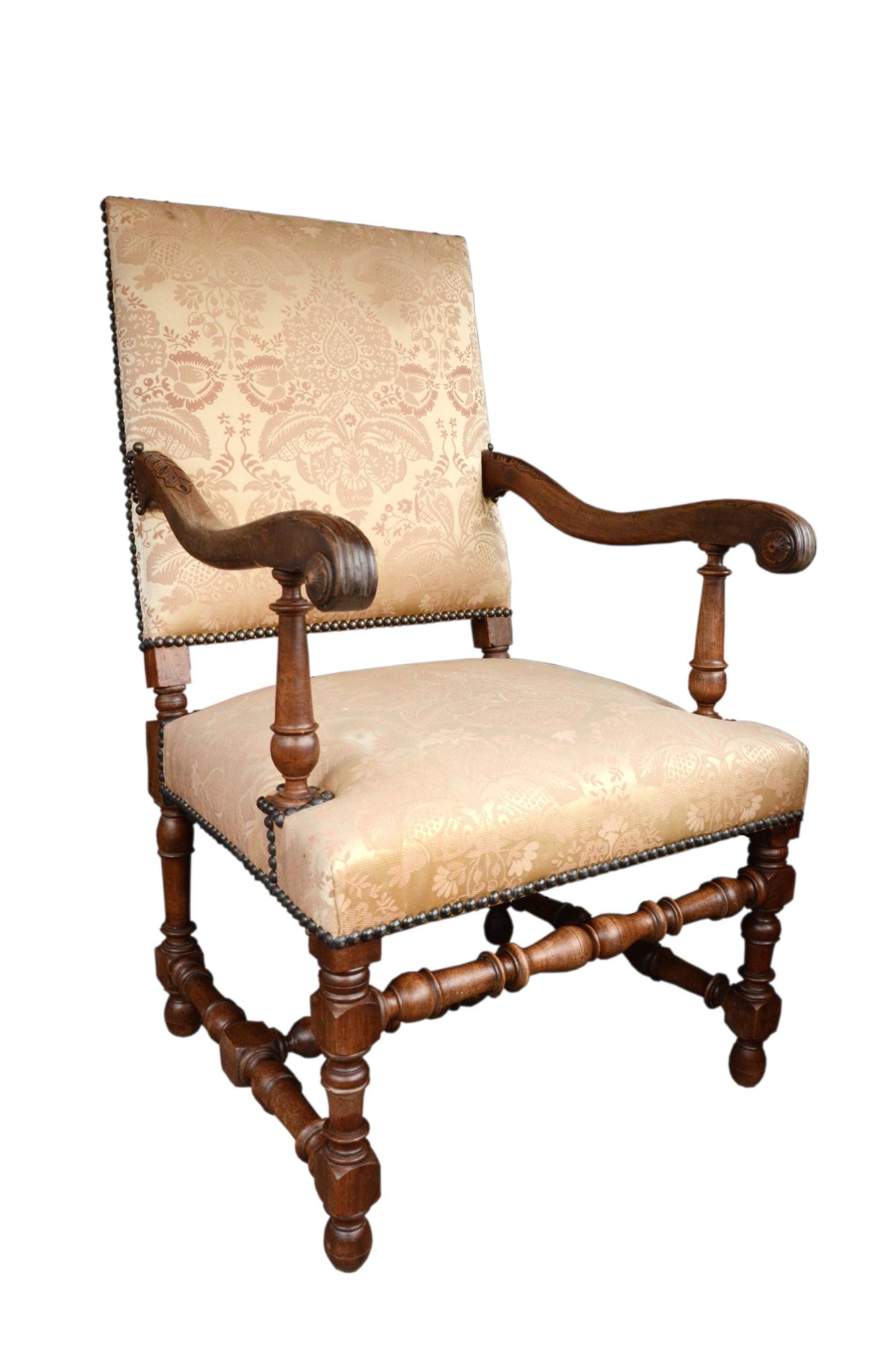 Armchair in the style of Louis XIII, handcrafted, antique.