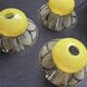 Set of 3 frosted glass and yellow opaline tulips — Vintage 1970
