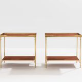 Pair of neoclassical brass and leather side tables by Maison Jansen, 1960
