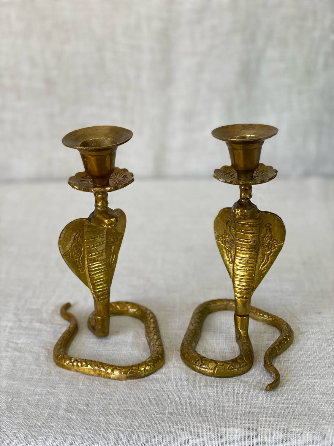 Vintage brass cobra snake candle holders