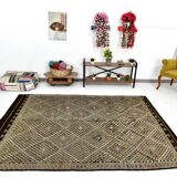 6x9 Yellow Brown Vintage Kilim Rug 199x264Cm