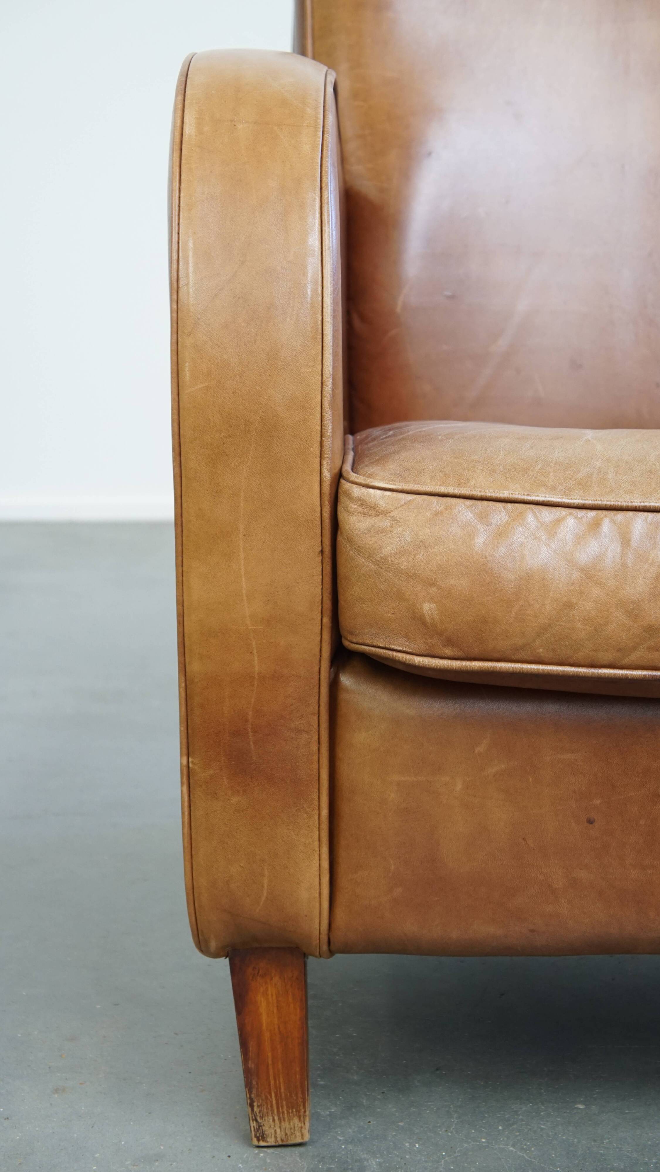 Cowhide  Leather Designer Armchair in Light Cognac Color