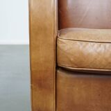 Cowhide  Leather Designer Armchair in Light Cognac Color