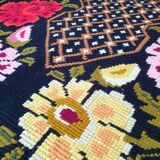 Cross stitch floral boho carpet made by hand on hemp, Romania 148x190cm