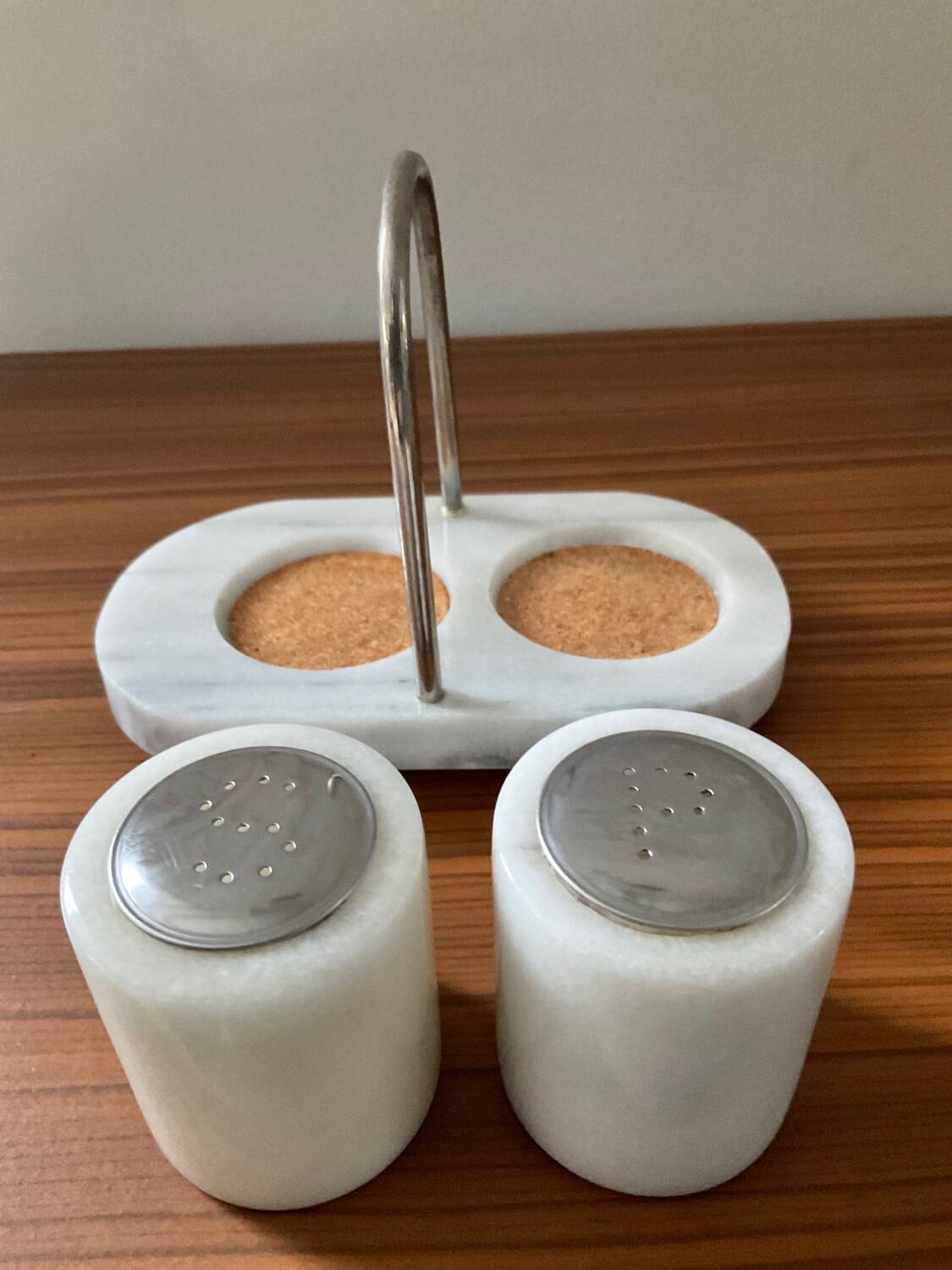 Vintage white marble salt and pepper shaker set