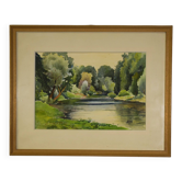 Aquarelle bord de rivière de J. Richard 1975