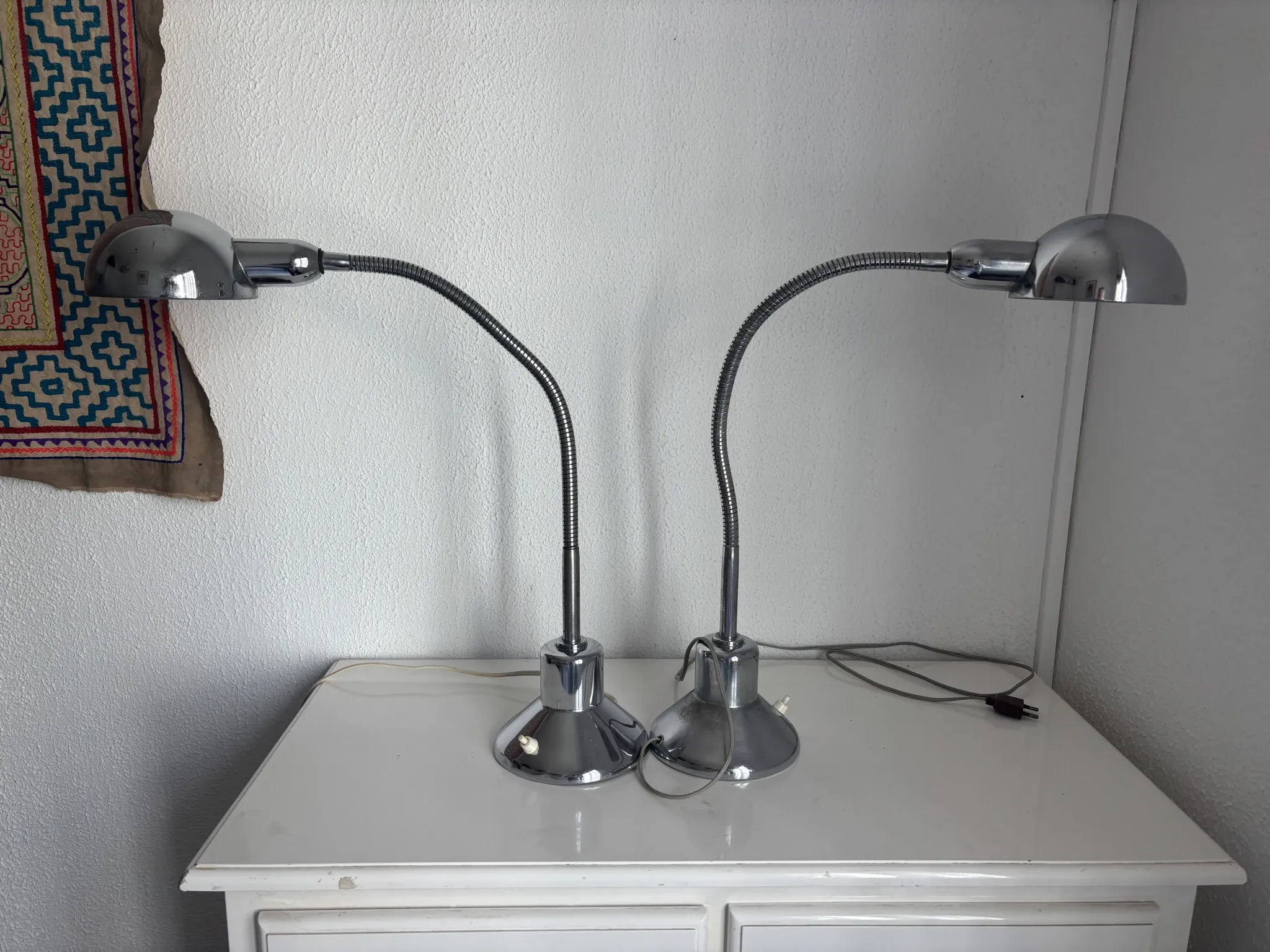 Pair of vintage 1940 Jumo 210 chrome desk lamps - 50 cm