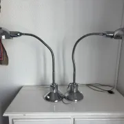 Pair of vintage 1940 Jumo 210 chrome desk lamps - 50 cm
